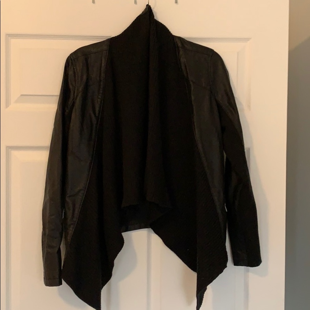 Black leather sweater jacket